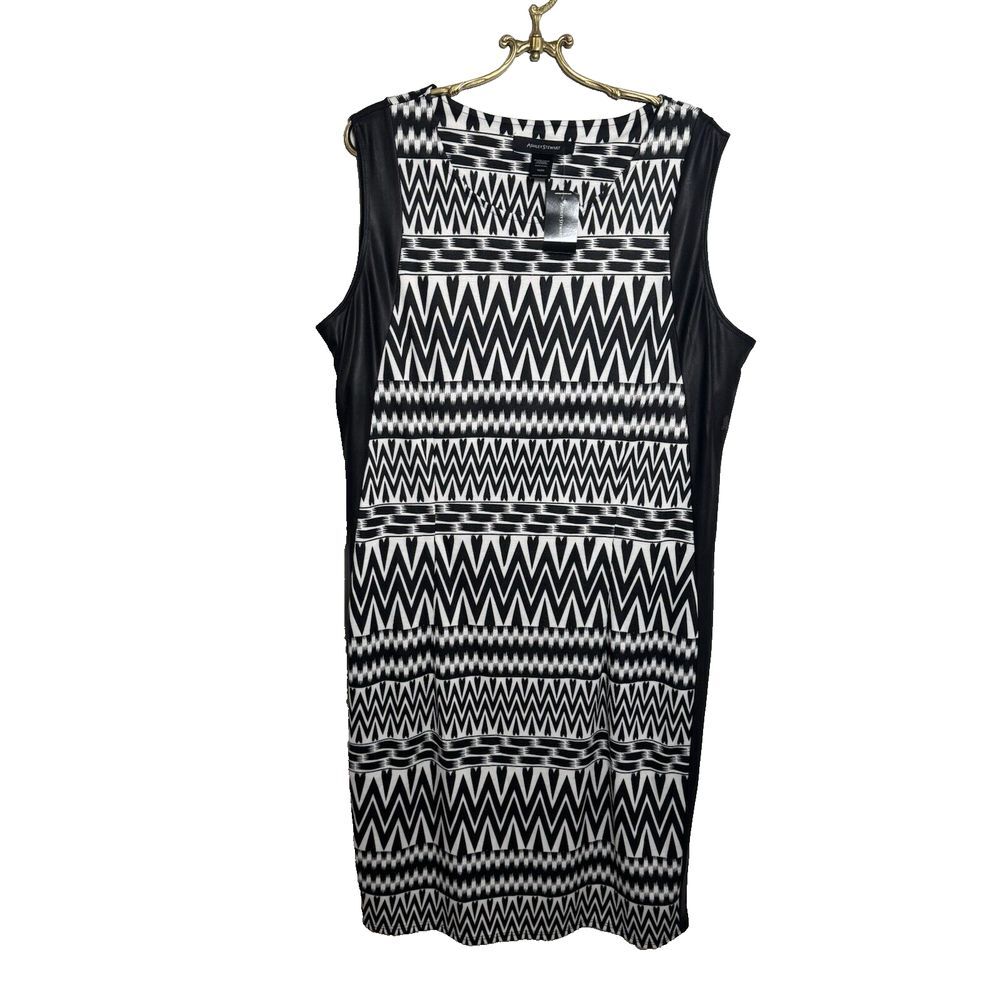 Ashley Stewart Midi Dress Size 18 / 20 Black White Geometric Sleeveless Plus